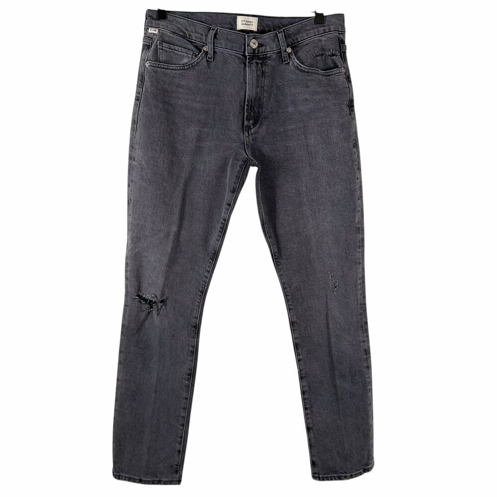 Citizen Of Humanity Premium Vintage Straight Slim Jeans Black Distressed Size 28